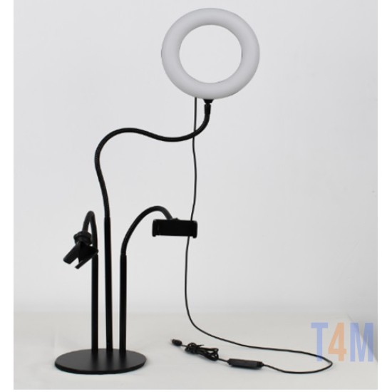 RING LIGHT LS-160-7 6.0" WITH MICROPHONES AND PHONE HOLDER 3 COLOR LIGHT ADJUSTMENT BLACK